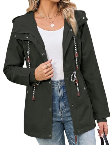 Yuson Girl Chaqueta Parka Mujer Largo Primavera Otoño Abrigo de Algodónm | Entretiempo Casual Chaquetas,Ligtweight Cortavientos Parkas,Multibolsillos Cordón Abrigos Zip Up Capucha