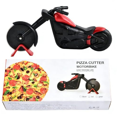 Cortador de pizza con forma de moto, con cuchillas superafiladas de acero inoxidable antiadherente, ideas divertidas para, color cortador de pizza
