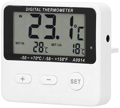KIMISS Termometro con Allarme per Frigorifero con Sonda per Uso Interno Ed Esterno - Misura da -50 ℃ a 70 ℃ con Funzione di Allarme Alto/basso, Conservazione Max/min, Display LCD