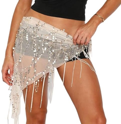 Women Belly Dance Hip Scarf Sequin Tassels Triangle Tribal Wrap Skirt | Triangle Belly Dance Hip Belts for Women Waist Chain Dancing Scarves Costumes Hip Skirt Fringe Waist Scarfs