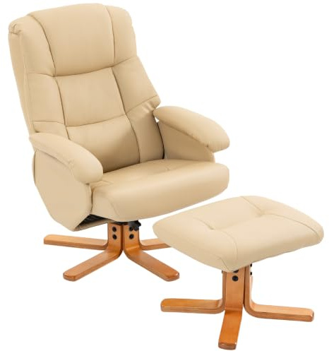HOMCOM Sillón Relax con Reposapiés, Respaldo Ajustable 120 kg Beige | Sillón de relax, silla giratoria 360°, sillón TV, para salón, dormitorio, oficina.