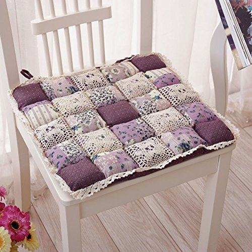 Uniuooi Floral Square Seat Cushion with Secure Ties, Multipurpose Chair Pad for Dining, Garden, Kitchen, Office, School, Car Seat & Pet Bed, 15.7x15.7 Inch / 40x40cm, Purple Floral
