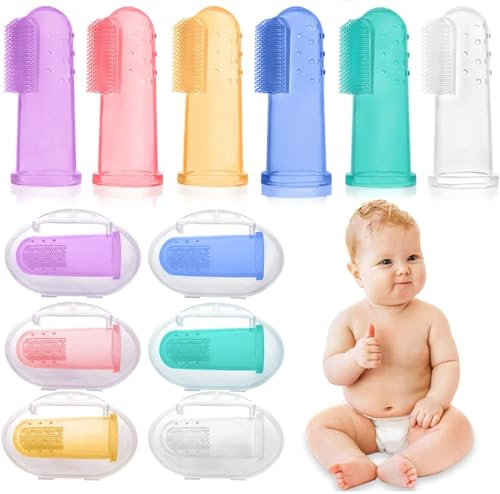 HBselect 6 Stück Baby Finger-Zahnbürste Baby Tongue Cleaner Zahnpflege Silikon Mundpflege mit Aufbewahrungsbox Zähneputzen Massage für Mundhöhle 0-24 Monate