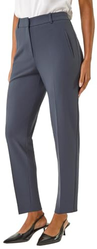 Roman Straight Leg Stretch Trousers for Women UK Ladies Work Office Smart Suit Pants Slacks Cigarette Tailored High Elasticated Waist Ankle Grazer Slim Angela - Regular Grey (28 inch) - Size 12