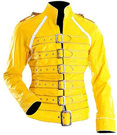 EU Fashions Freddie Mercury Queen Concert Veste de moto jaune avec ceinture pour femme - Jaune - Large