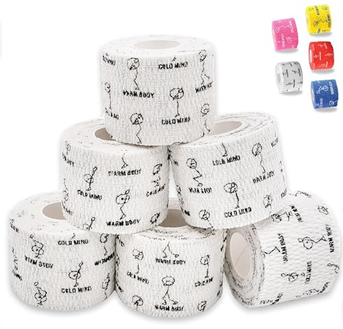 WARM BODY COLD MIND Premium Lifting Tape for Weightlifting, Powerlifting, Motivity and Strength Deadlifting Workout - Hook Grip Durable Elastic (White 6 Rolls)
