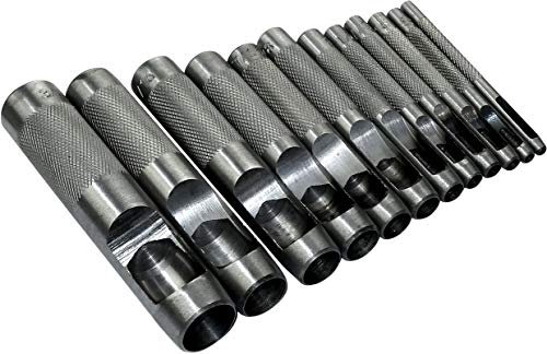 AERZETIX - Juego de 12 Herramientas de Punzonado/Perforación/Sacabocados de golpe 1/8'',5/32'',3/16'',7/32'',1/4'',5/16'',3/8'',7/16'',1/2'',9/16'',5/8'',3/4'' - Punzón hueco - Cinturón/Tela - C45880