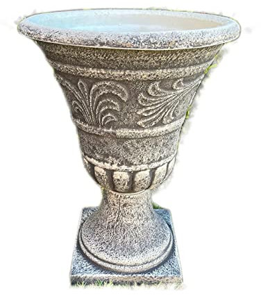 Darthome Stone Effect Urn Planter Plastic Round Tall Outdoor Garden Pot Stand Large 55cm