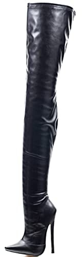 Oberschenkelhohe Stiefel Damen 7 Zoll / 18cm High Heels Sexy Stiletto Dünner Absatz Over-The-Knee Reißverschluss Schritt Stiefel Aufregende Stripper Club Pole Dance Schuhe,Schwarz,45 EU