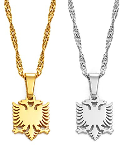 Halskette Mit Adler-Umriss, Mini-Anhänger – Albanien, Landsymbol, Ethnischer Stil, Hip-Hop-Charme, Dünne Kette, Patriotischer, Zierlicher Schmuck, Damen Herren Mädchen, Unisex-Geschenke, 2 St