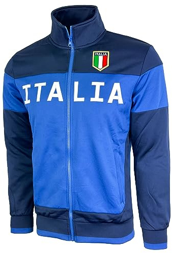Italienische Herrenjacke, durchgehender Reißverschluss, Fußball-Trainingsjacke mit Reißverschlusstaschen, Blau, M