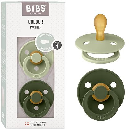 BIBS Colour Symmetrical Schnuller 2er Pack, BPA-frei Dummy-Schnuller, Symmetrischer Nippel. Naturkautschuk/Latex, Hergestellt in Dänemark. 0-6 Monate (2er Pack), Sage/Hunter Green