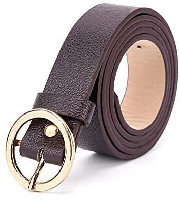 Jojomino Runder Metall-Kreis-Gürtel-Frauen-Leder-Gürtel für Frauen-Jeans-beiläufigen dekorativen Gürtel, Kaffee