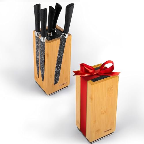 Exitoso NUOVO ceppo portacoltelli in bambù, rotazione di 360 gradi con magneti esterni e inserto in setole rimovibile - spazio per un massimo di 20 coltelli - conservazione sicura dei coltelli