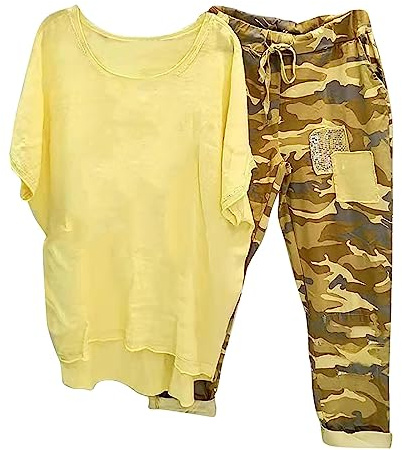NUSGEAR 2023 Conjunto Dos Piezas Mujer Algodon Lino Casual Camiseta manga larga y Pantalones otoño Primavera Deportivo Traje Talla grande Suelto Conjunto Moda Cómodo impresión Casa Pijama Chandal