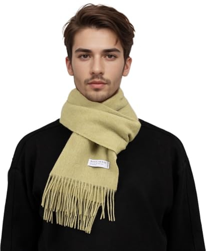 Basic Sense Écharpe 100 % laine de Mongolie unie unie douce pour homme et femme, vert olive, taille unique