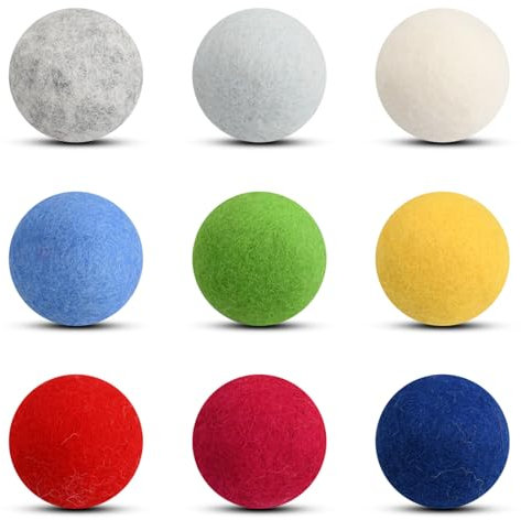9 Stück Filzbälle, Filzbälle für Katzen, Katzenball, Katzenspielzeug, Katzenbälle aus Filz, Katzenball interaktiv, Rainbow Large Felt Balls for Cats, Felting and Garland, 9 Colors