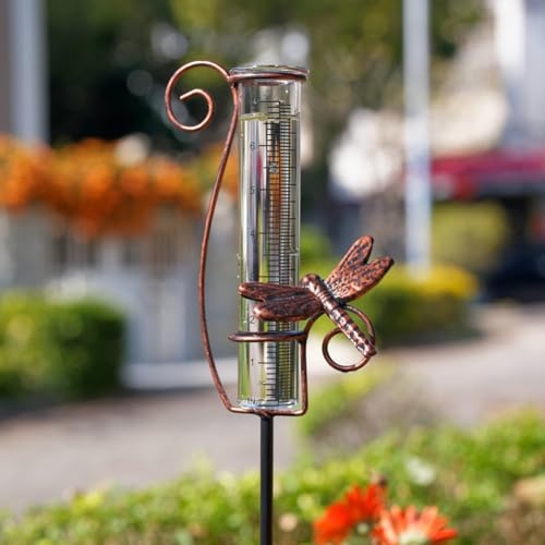 HOBYLUBY Dragonfly Rain Gauge Outdoor with 7 Inch Glass Tube