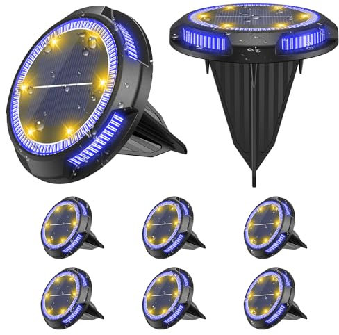 AsperX Solar Bodenleuchten 8 Stück 10 LEDS Solarlampen für Außen Garten IP65 Wasserdicht Solar Gartenleuchten Kunststoff Solarlampe für Deck, Garten, Gehweg, Rasen, Hof, Warmweiß+Blau