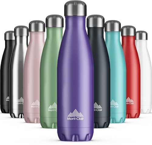 Mont-Clair Trinkflasche Edelstahl - Thermosflasche - BPA-freie - Water Bottle, Edelstahl trinkflasche 500ml - 24h Kalt & 12h Warm - Trinkflasche Auslaufsicher - Lila