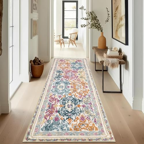 Enyhom Alfombra Pasillo Larga, 50 x 150 cm Vintage Alfombra Cocina Lavable Antideslizante Suave Elegante Alfombras de Pasillo Bohemio Tapete Cocina para Salon, Habitacion, Entrada, Lavandería, Balcón