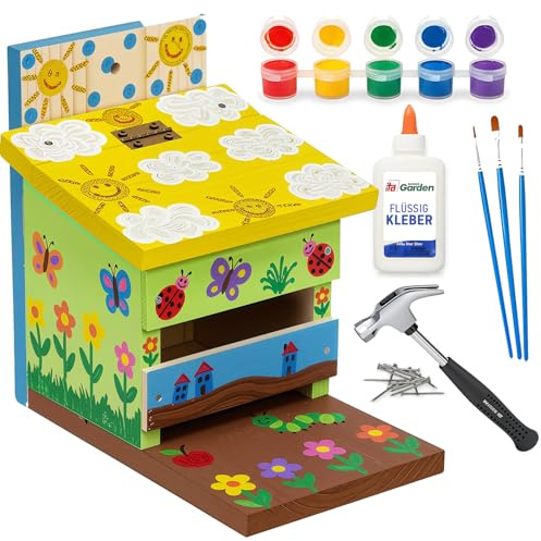 ITA DIY Mangiatoia per scoiattoli da assemblare e dipingere BushyBite 11x19x18,5 cm - Kit di costruzione e pittura per bambini - Kit di bricolage per ragazzi e ragazze