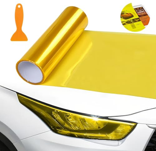 Scheibentönungsfolie Auto 120 * 30cm Scheinwerfer Folie Wasserdicht Auto Scheinwerfer Folie Tönungsfolie Nebelscheinwerfer Tint Film für Car Rear Lights Fog Lights Headlight Film (Gelb)