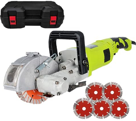 Kindevieft Wall Chaser Concrete Cutter, 4000w Electric Concrete Groove Cutting Machine with 5 Pieces Saw Blades, for Brick Granite Marble Concrete, 30mm Cutting Width and 36mm Cutting Depth,Green