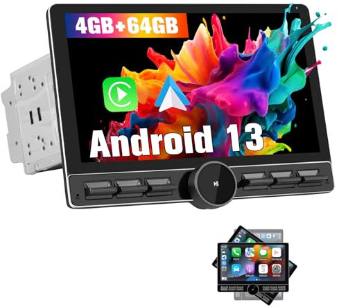 Hexinex Universale Autoradio 2 DIN (4+64GB) Touchscreen IPS da 10,6 pollici con luce dei pulsanti Android 13 Radio con Wireless CarPlay Android Auto GPS FM RDS BT (Lo schermo è staccabile)