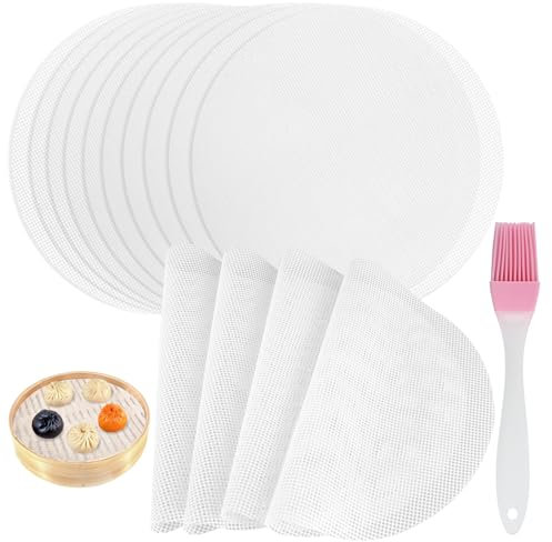 14 Stück Silikon Bambus Dämpfer Matte, 25cm Bambus Dampfgarer Matte, Antihaft Runde Bambus Dampfkorb Netzmatte, Mesh Bamboo Steamer Pad Bambusdämpfer Pad für Gedämpfte Brötchen, Knödel, Backen