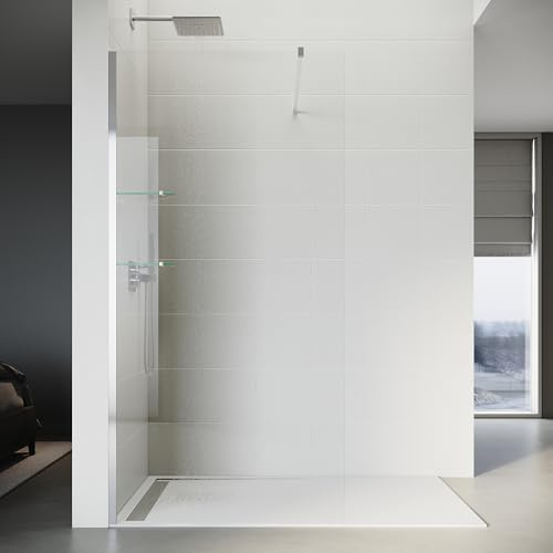 SONNI 80 x 200 cm, Walk in duschvägg med 8 mm glasgolv, dusch, duschskiljevägg glas, badkar