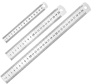 3 Pcs Réglet 15cm 20cm 30cm Outil Règle pour Étudiants et Bureau (Règle en acier inoxydable), argent