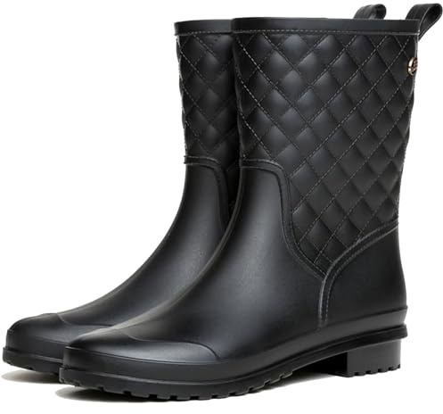 Lvptsh Botas de Lluvia Mujer Boots de Goma de Moda Botas de Agua Zapatos de Lluvia Impermeable Caucho de Botines,Negro,EU36