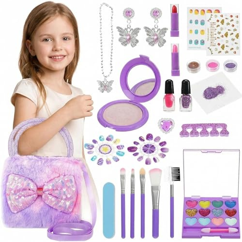 Kids Makeup Set for Girls Toys, Pretend Makeup Set, Washable Makeup Kit with Cosmetic Bag Childrens Princess Pretend Play Toys, Christmas Birthday Gift Toys for Girls 5+