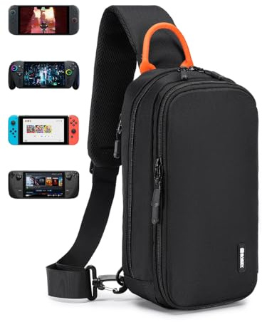 BAGZY Pochette Homme Sac à Bandoulière pour Nintendo Switch 2 Console 2025/Steam Deck (OLED)/ROG Xbox Ally (X) Housse de Protection Etui Sling Bag Protectrice avec 10 Cartouches de Jeux