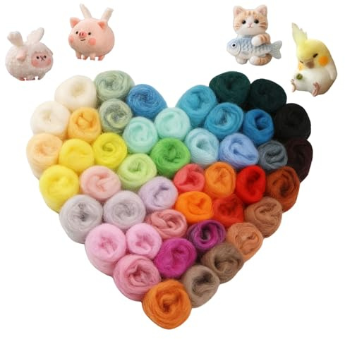 Lyivisk Juego de 38 lana de fieltro, 114 g, lana de cuento de hadas para fieltro húmedo y fieltro seco, de lana de oveja, fieltro seco para fieltro, manualidades y punto, proyectos de manualidades