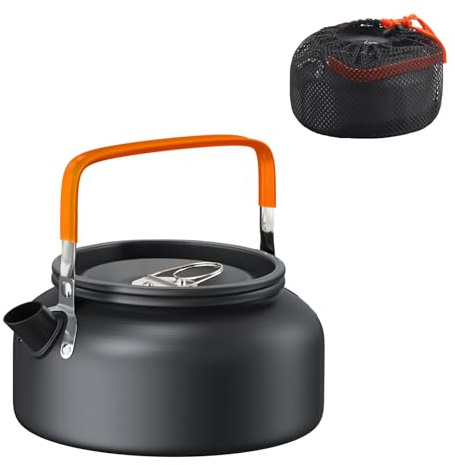 FUNYKICH 1.2L Camping Kettle with Carry Bag, Portable Stovetop Tea Kettle Fast Heating Boiling Hot Water for Open Fire, Lightweight Coffee Pot with Anti-Scald Handle for Outdoor Hiking Picnic Travel