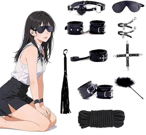 Quintrost Bondage Kit 11 Pezzi SM Bondage Set, Erotico Giocattoli Sessuali Set per Principianti, Sex Toys Sex Restraint Set per Coppie con Manette Maschera Occhi Morsetti Capezzoli (Nero)