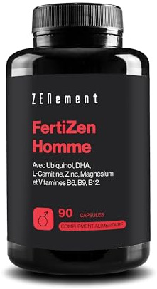 FertiZen Men - Formule pour la Fertilité Masculine et la Reproduction - avec Ubiquinol, DHA, L-Carnitine, Zinc et Vitamines B6, B9 et B12-90 Capsules - Fourniture de 1 Mois - Zenement