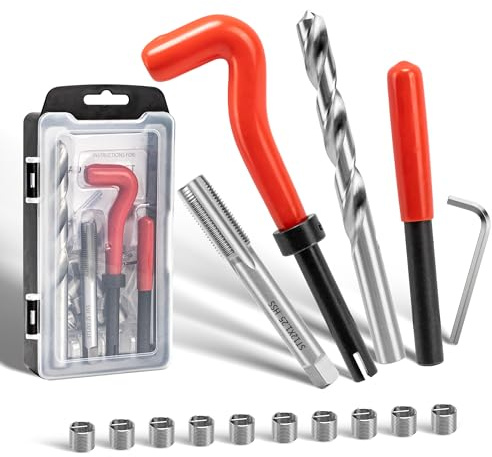 SAIBOO Gängreparationssats M12x1.25 mm Gängreparationssatsen Innehåller Borrar, Gängskärare, Monteringsverktyg, Gängbrytare och Gänghylsor för Reparation av Skadade Eller Slitna Gängor
