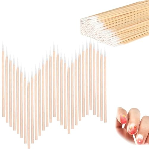100 Pcs Pointed Cotton Buds,Wooden Handle Precision Swabs | Disposable pointed cotton swabs with wooden handles for makeup, nail art, tattoo, cleaning, and precise craft applications.
