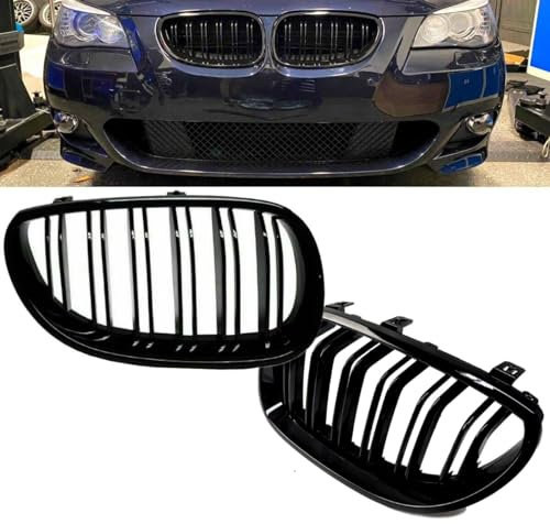 DM Autoteile SET Kühlergrill Schwarz Hochglanz Doppelsteg passend für 5er E60 E61 + M M5
