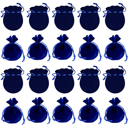20 Pcs Bolsas Terciopelo Para Guardar Joyas Bolsas De Joyería Con Cordón Bolsas De Terciopelo Bolsas De Regalo De Dulces Pequeños Para Joyería Regalo Partido Boda Favores, Portátil, 9 * 7 Cm (Azul)