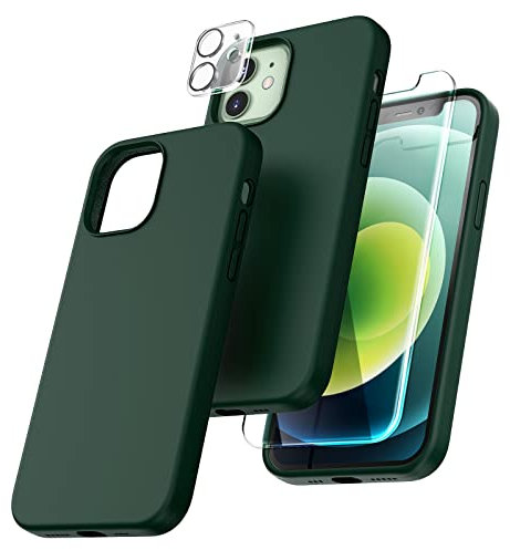 TOCOL Silicone for iPhone 12 Case 6.1-Inch, Liquid Silicone Multi-Color Slim Silky-Soft Touch Anti-Scratch Shockproof Protective Phone Cover, Alpine Green