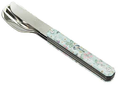 Akinod Gourmet-elegant rakt bestick med magnetisk insats (kniv, gaffel och sked) - magnetiskt rakt bestick 12H34 mod. MIRROR Fleurs Gourmandes