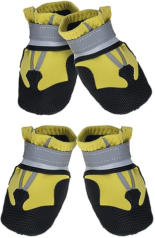 Avvrel Botas para Perros, Juego de 4 Zapatos Impermeables con Correas Reflectantes Ajustables y Suela Antideslizante para Pequeños, Medianos y Grandes (Amarillo, S)