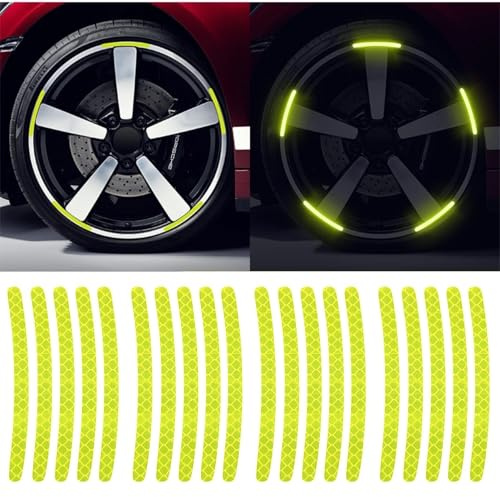 Ezweiji Lote de 20 bandas reflectantes para llantas de coche, moto, bicicleta, seguridad nocturna, bandas decorativas universales, antiarañazos y reflectantes (verde)