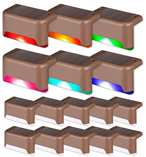 Solpex Solar Deck Lights 16 Pack Waterproof for Outdoor Stairs, Step, Fence, Yard, Patio, and Pathway(Brown, Color Changing)