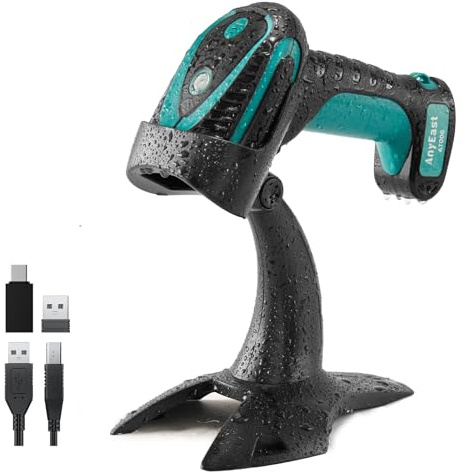 Anyeast Wireless Barcode Scanner with Stand, Industrial 1D 2D QR Bluetooth Barcode Scanner for Android, iOS, Windows, Mac, USB Bar Code Reader Scanner with Drop Resistant Dustproof Waterproof