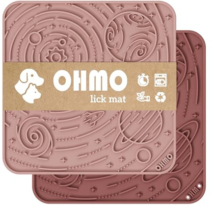 OHMO Slickmatta för hundar och katter (stor, mars och korall, 2 st) berikningstillbehör, leksak, rymd, stjärna, lätt att rengöra, långsam matare/sugkoppar, slickdyna för ångestlindring och